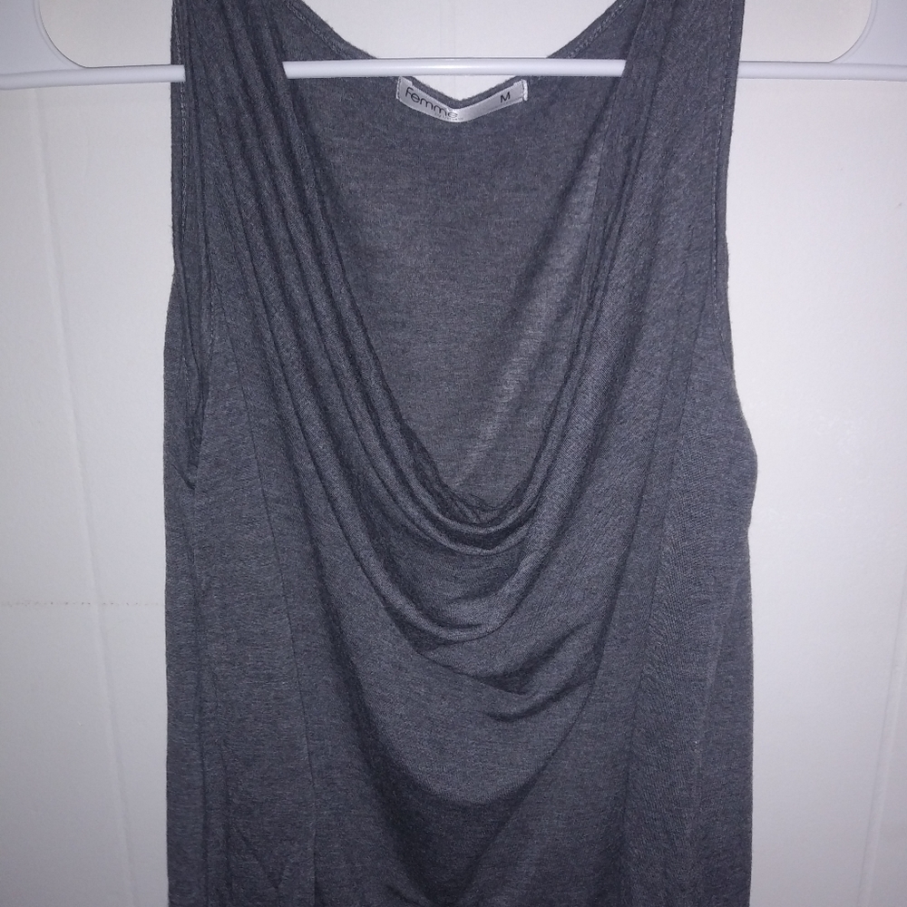 Gray Loose Scoop Neck Tank Top